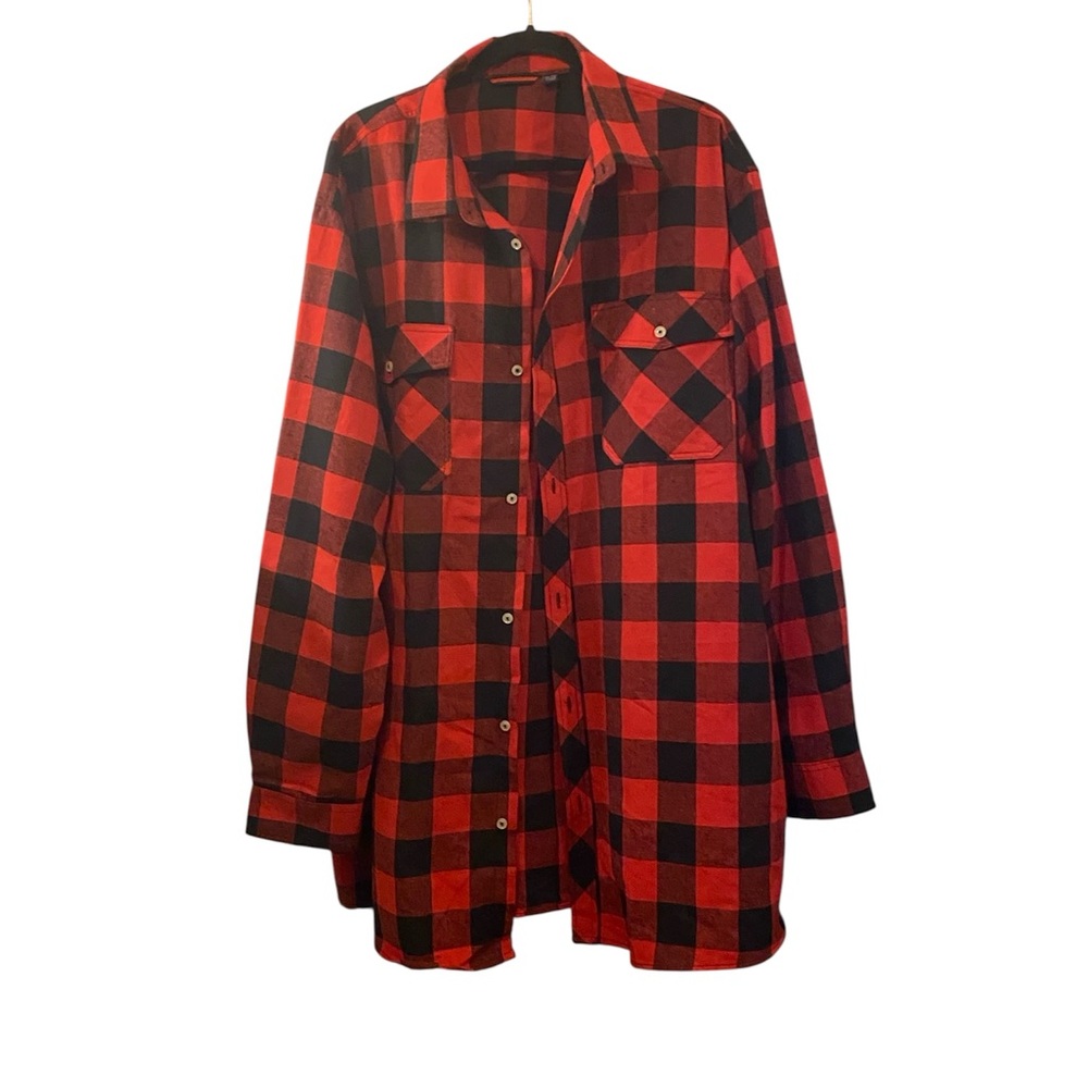 NWOT Men's Red and Black Buffalo Plaid Button-Up Shirt